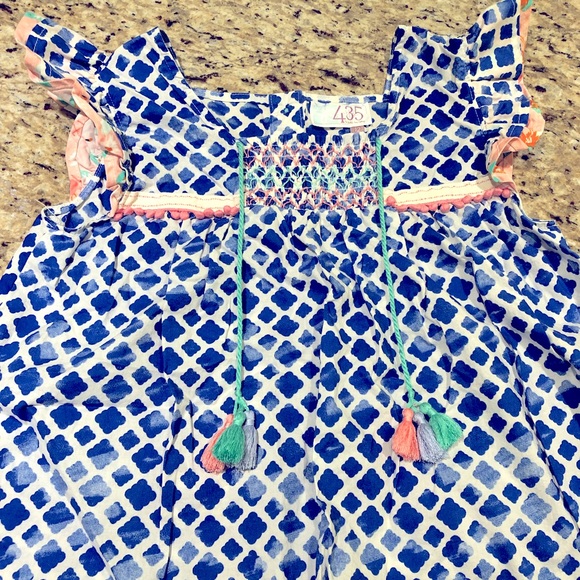 435 Matilda Jane Clothing Blue Patterned Pink Fray Hem Tunic 12 - Picture 3 of 9